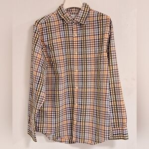 Banana Republic Plaid Shirt Green, Orange, &  Brown Long Sleeve Men's 16-16 1/2